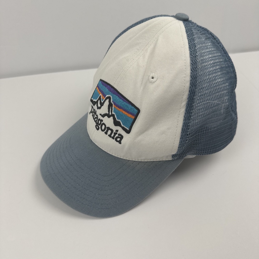 Patagonia Trucker Hat Snapback Blue White Mesh Mountain Logo Cap